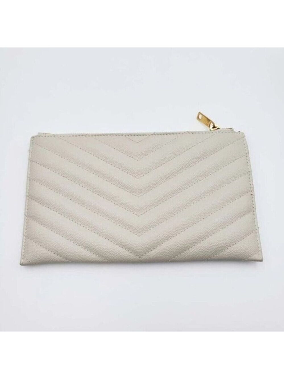 Authentic Saint Laurent YSL Beige Quilted Leather Zip Pouch Clutch Wallet - Picture 3 of 11